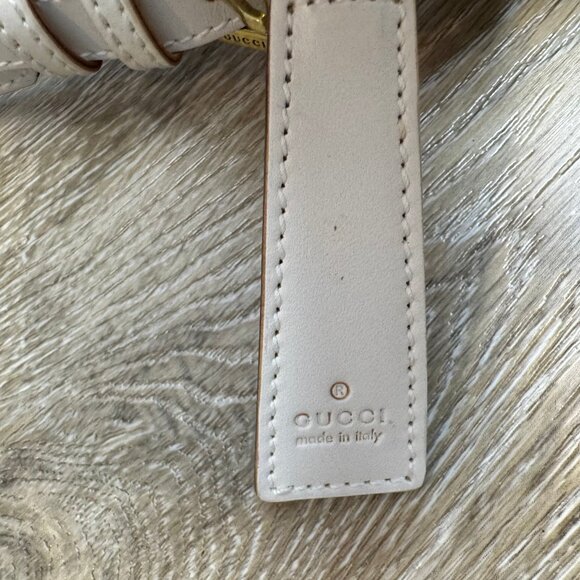 GUCCI- White Vintage Zip Shoulder Bag GG Canvas with Leather - Picture 7 of 13